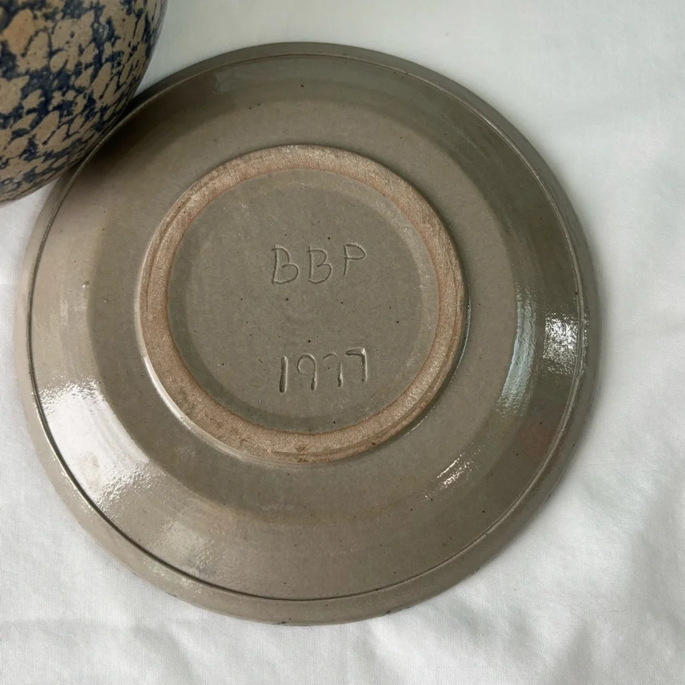 Beaumont Brothers Pottery Blue and Gray Salt Glaze Tea/Coffee Pot With Plate